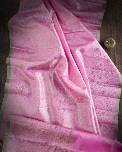 Pastel Rose Pink Pure Zari Kanjivaram Silk Saree - P161(A)