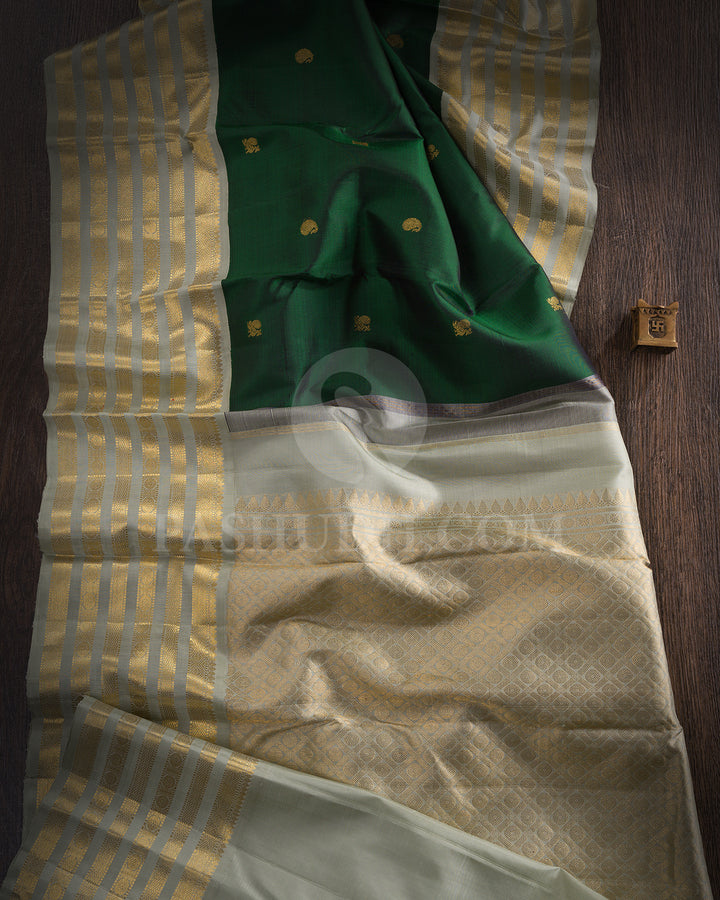 Forest Green And Sage Green Kanjivaram Silk Saree - BKF18