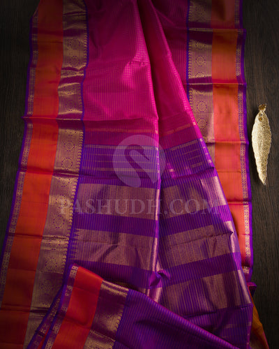 Bright Pink And Violet Traditonal Kanjivaram Silk Saree - SVJ73