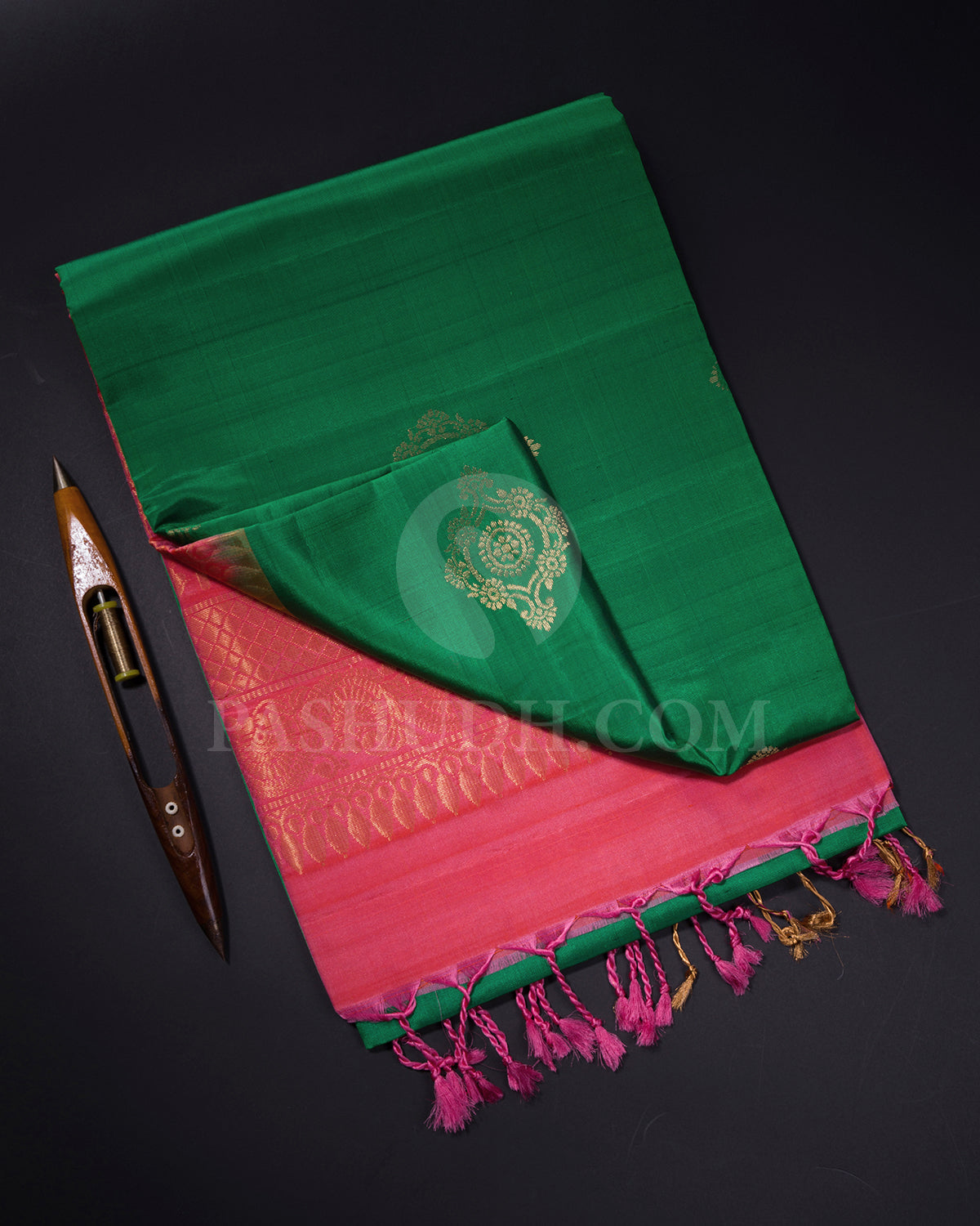 Forest Green and Peachy Pink Soft Silk Saree - AC61