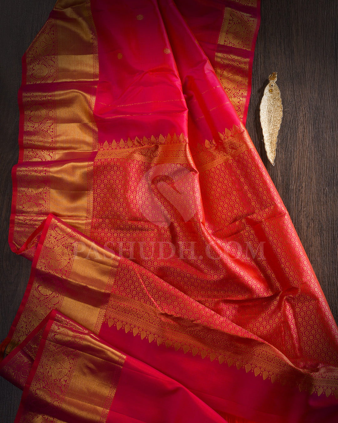 Orange Shot Pink Kanjivaram Silk Saree - BKF24
