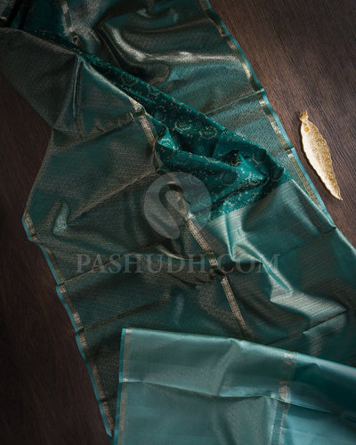 Green, Teal and Sky Blue Kanjivaram Silk Saree - DT257(E)