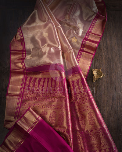 Mild Gold And Rasberry Pink Organza Shimmer Kanjivaram Silk Saree - S1371(A)