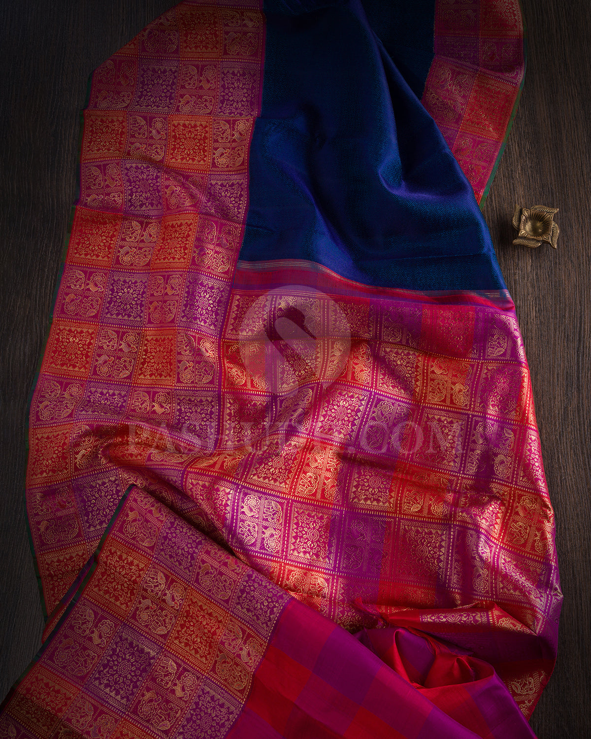 Dark Blue, Red, Magenta And Violet Kanjivaram Silk Saree - S1380(A)