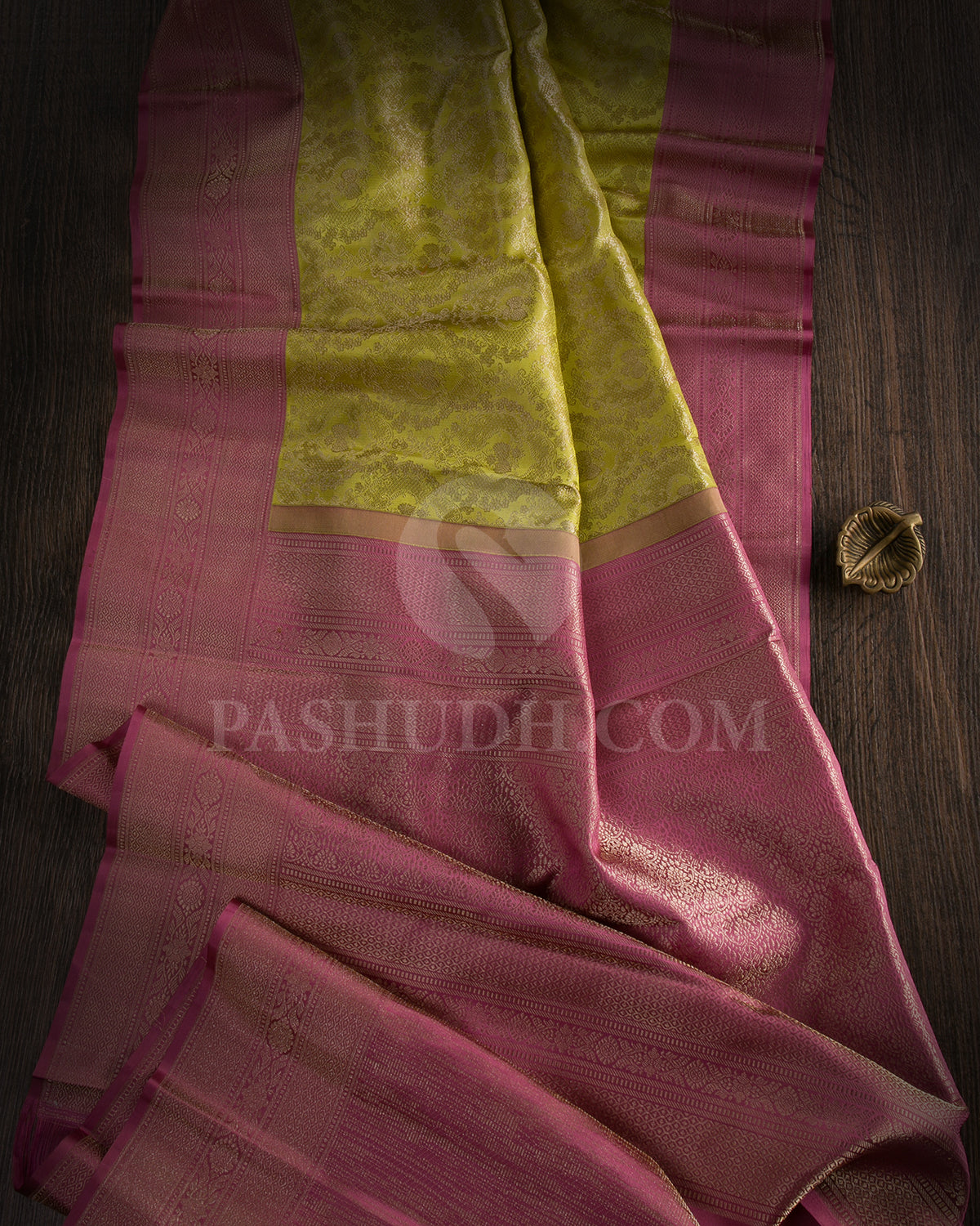 Elaichi Green And Mauve Pink Kanjivaram Silk Saree - DT277(B)