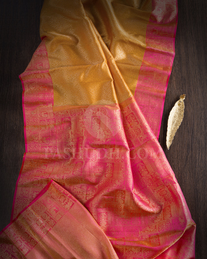 Mango Yellow And Candy Pink Kanjivaram Silk Saree - D566 ( C )
