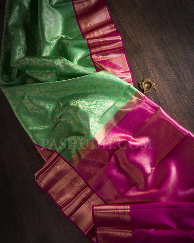Rexona Green And Rani Pink Kanjivaram Silk Saree - S1151(F)