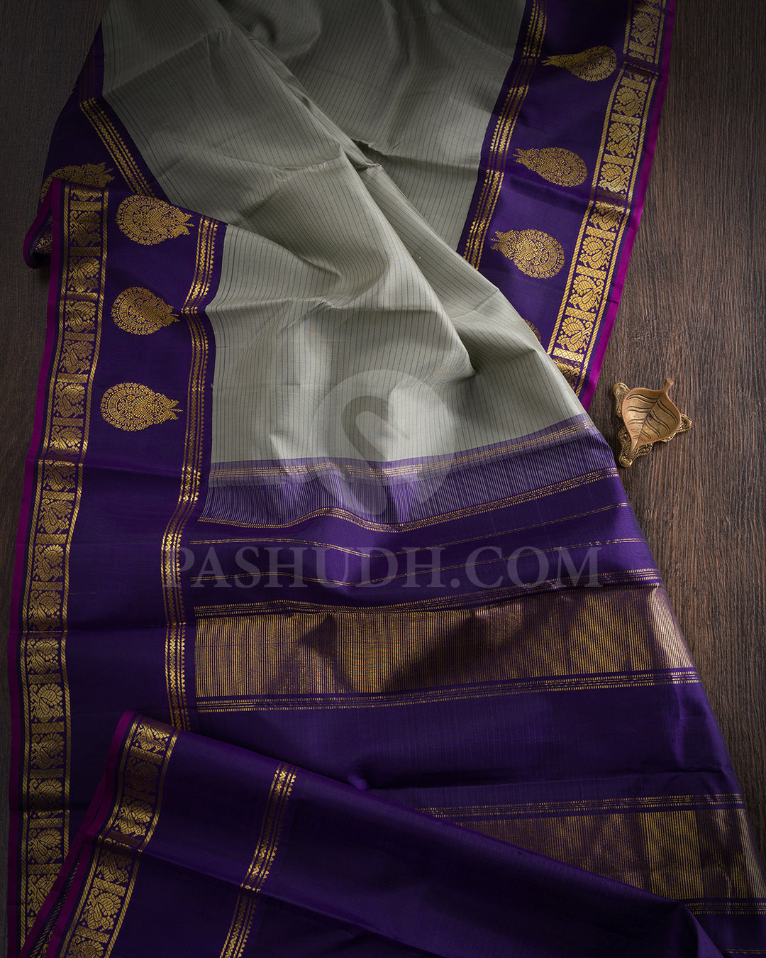 Grey And Midnight Blue Kanjivaram Silk Saree - BKF21