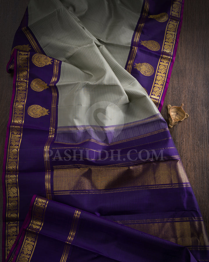 Grey And Midnight Blue Kanjivaram Silk Saree - BKF21