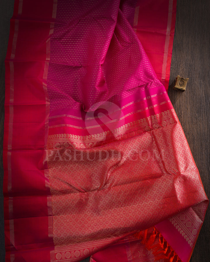 Rani Pink And Pink Shot Orange Kanjivaram Silk Saree - BKF10