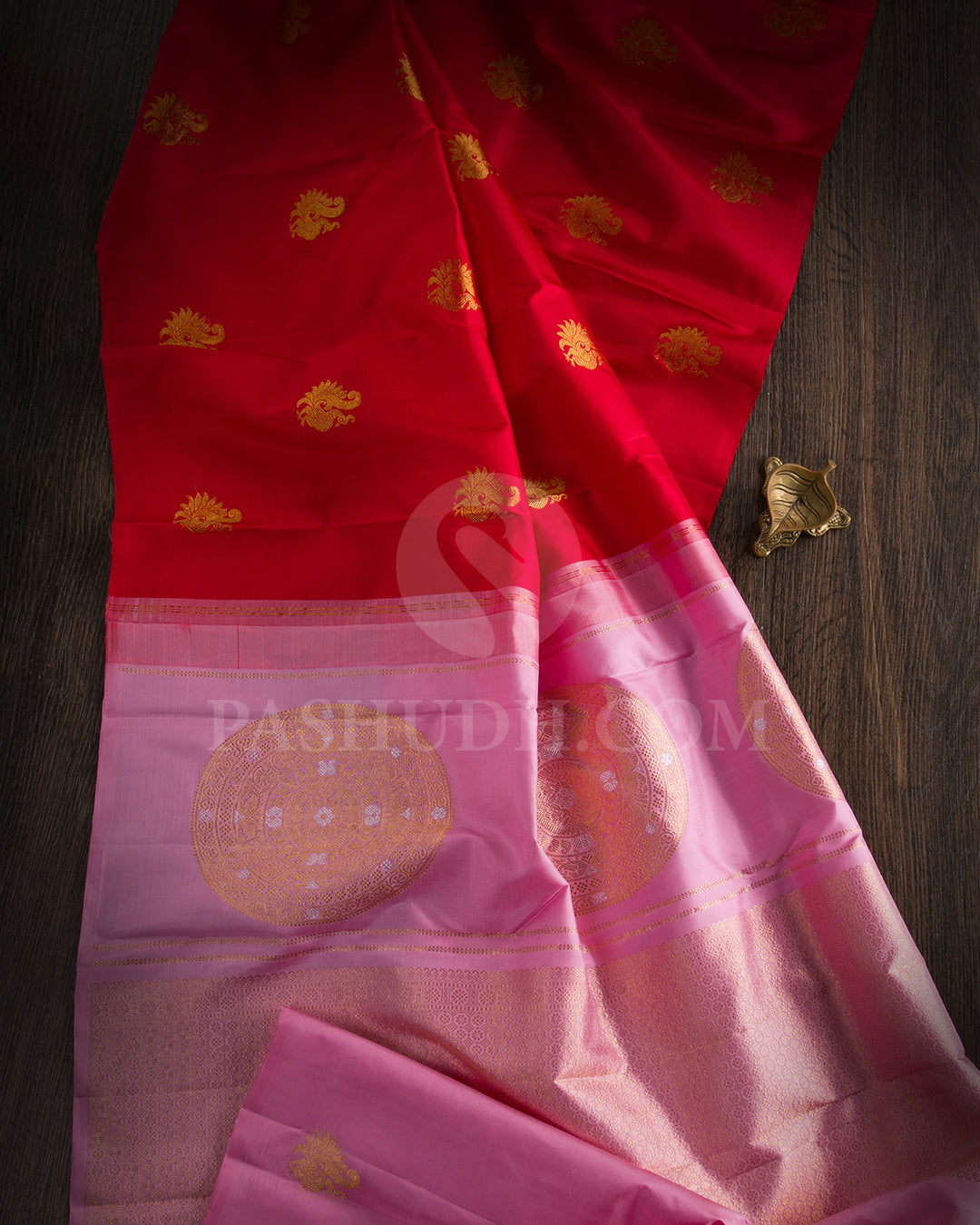 Red And Baby Pink Borderless Traditional Kanjivaram Silk Saree - SVJ89