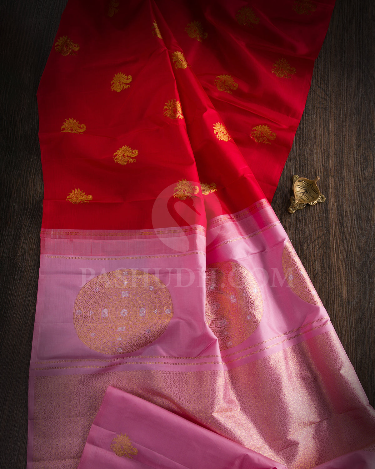 Red And Baby Pink Borderless Traditional Kanjivaram Silk Saree - SVJ89