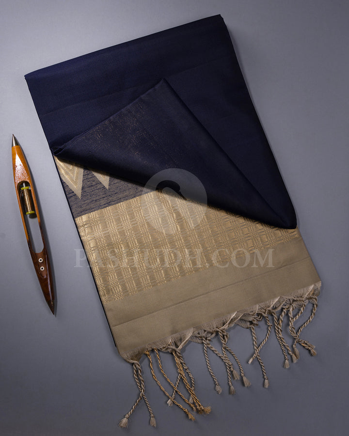 Navy Blue and Greige Soft Silk Saree - AC46