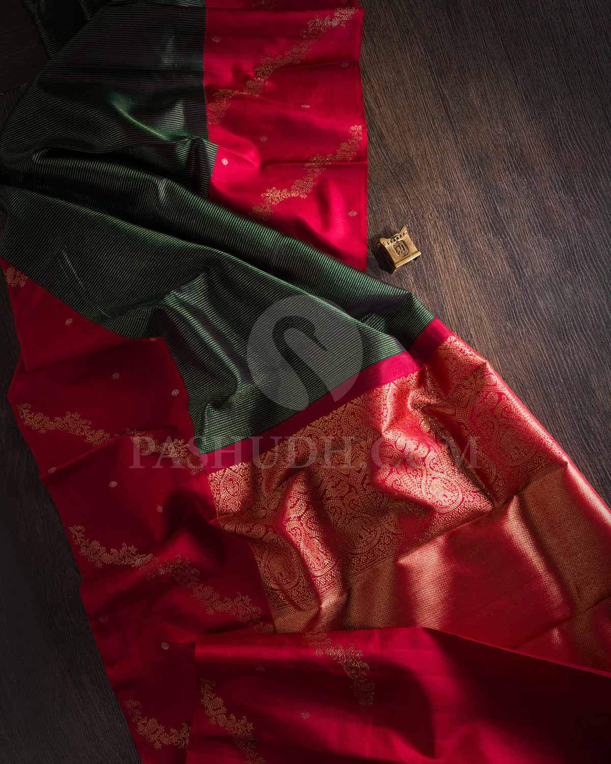 Bottle Green And Red Kanjivaram Silk Saree - S1412(A)