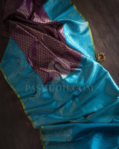 Violet And Anandha Blue Kanjivaram Silk Saree - S1410(A)