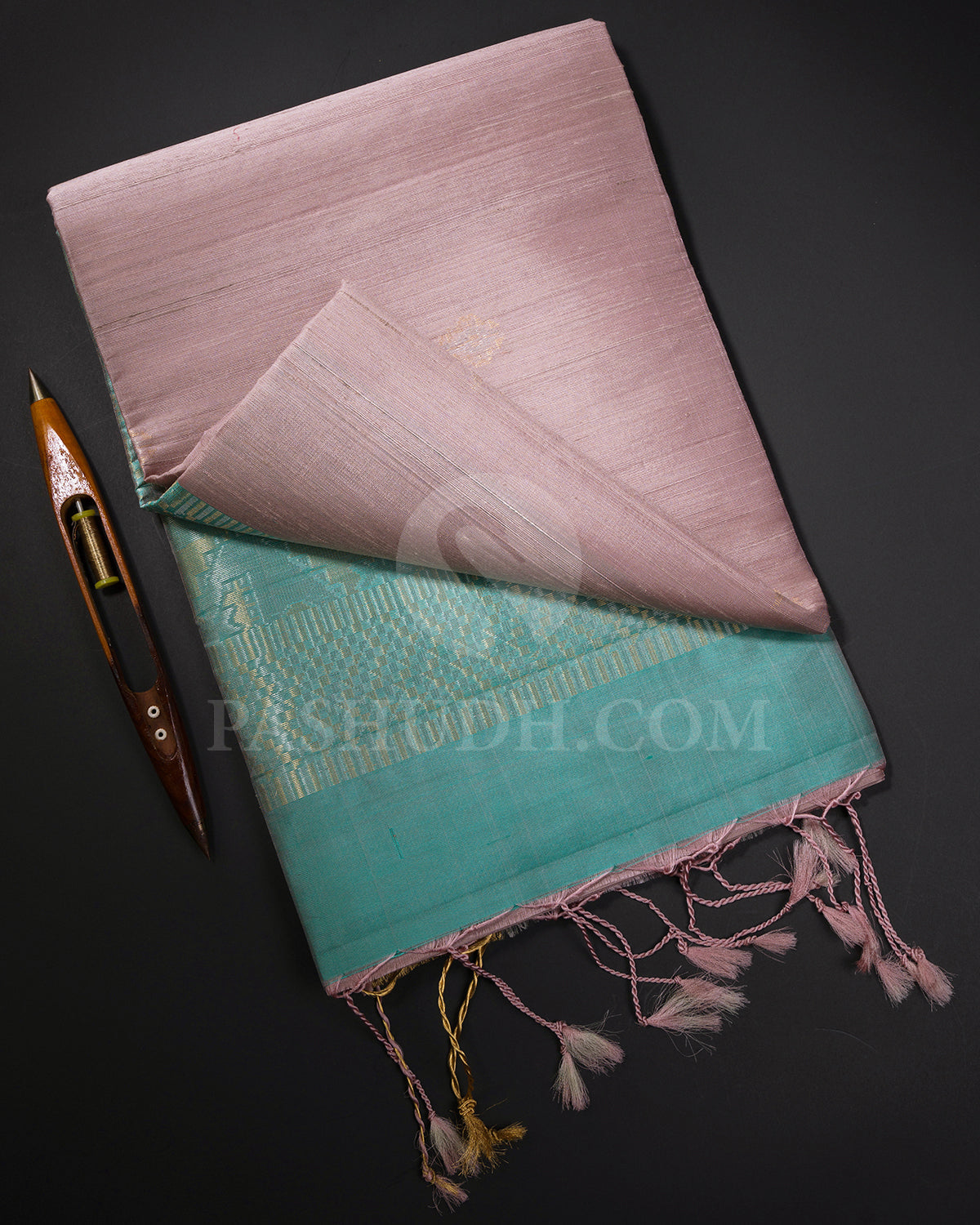 Mauve and Teal Dupion Soft Silk Saree - AC89