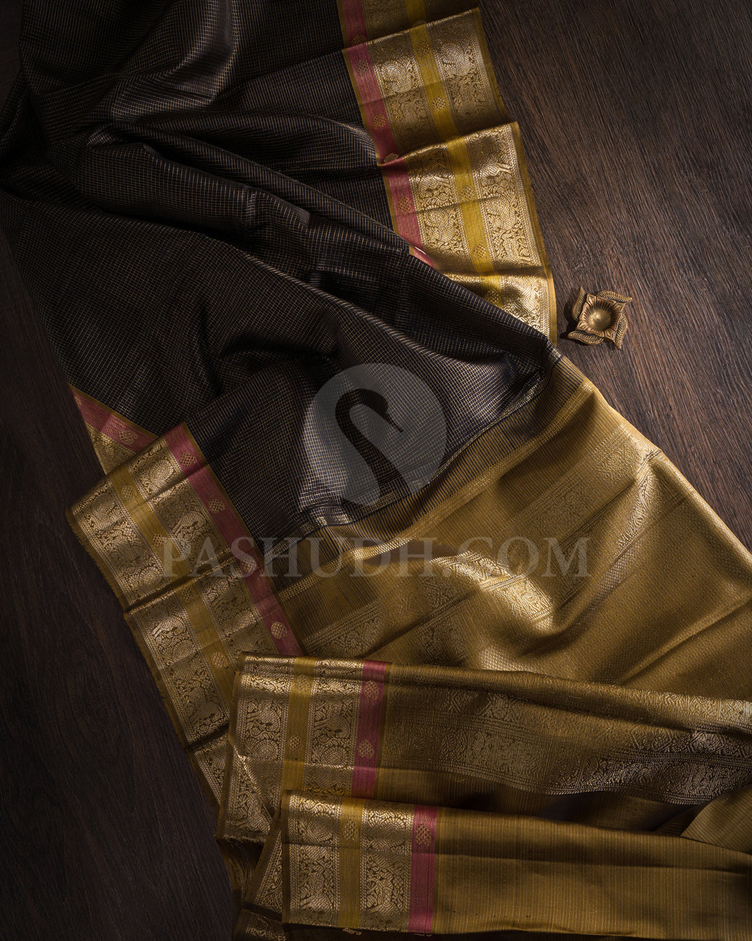 Black and Khaki Kanjivaram Silk Saree - S1056(B)