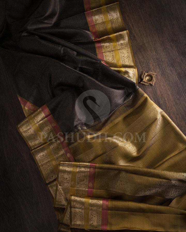 Black and Khaki Kanjivaram Silk Saree - S1056(B)