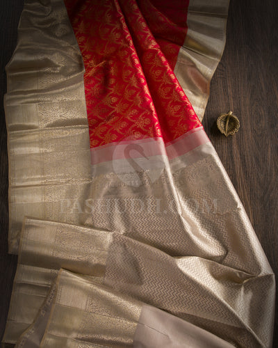 Red And Greige Kanjivaram Silk Saree - S1363(A)