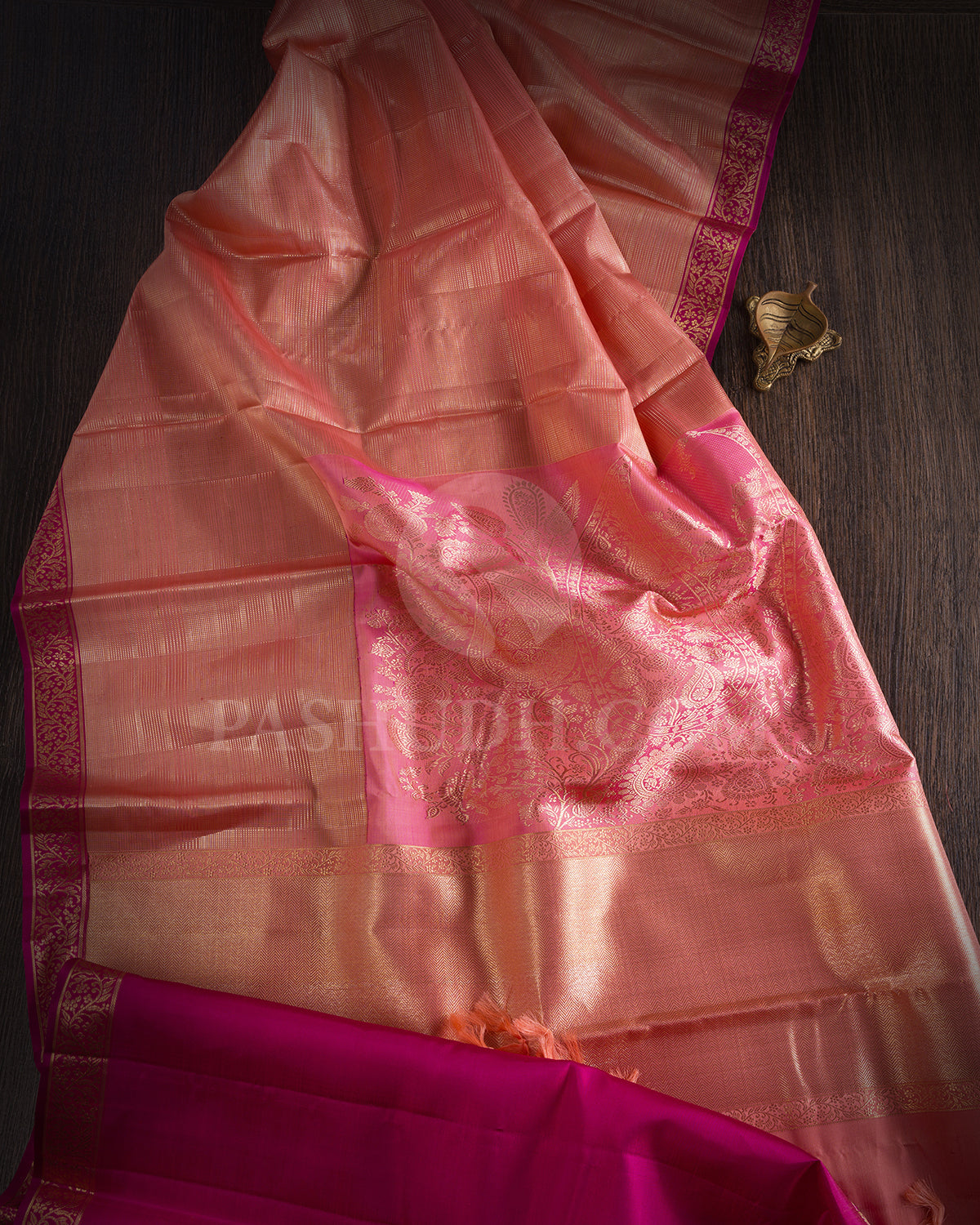 Peach And Rani Pink Kanjivaram Silk Saree -  S1330(B)