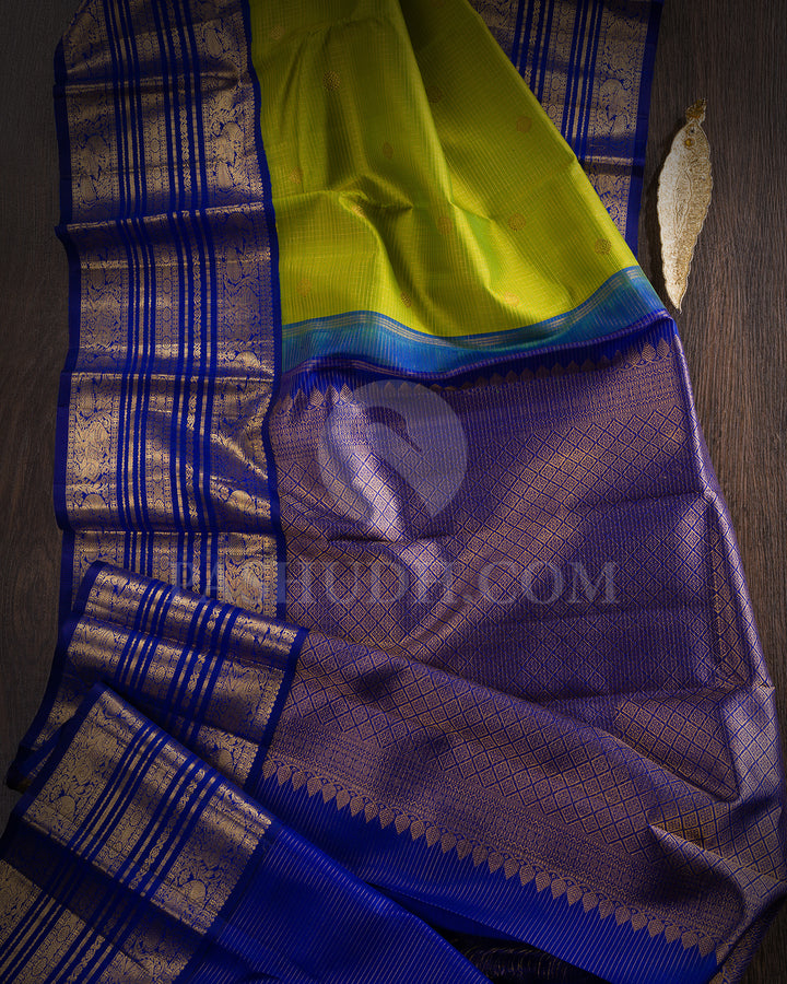 Light Green And Royal Blue Kanjivaram Silk Saree - BKF9