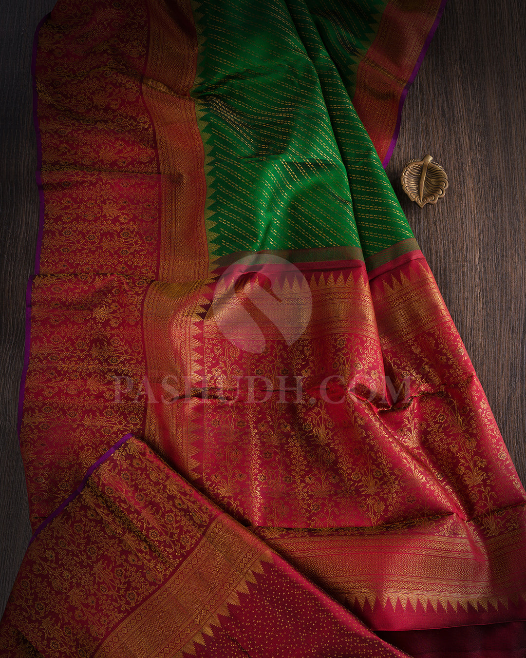 Dark Green And Maroon Kanjivaram Silk Saree - DJ321( C )