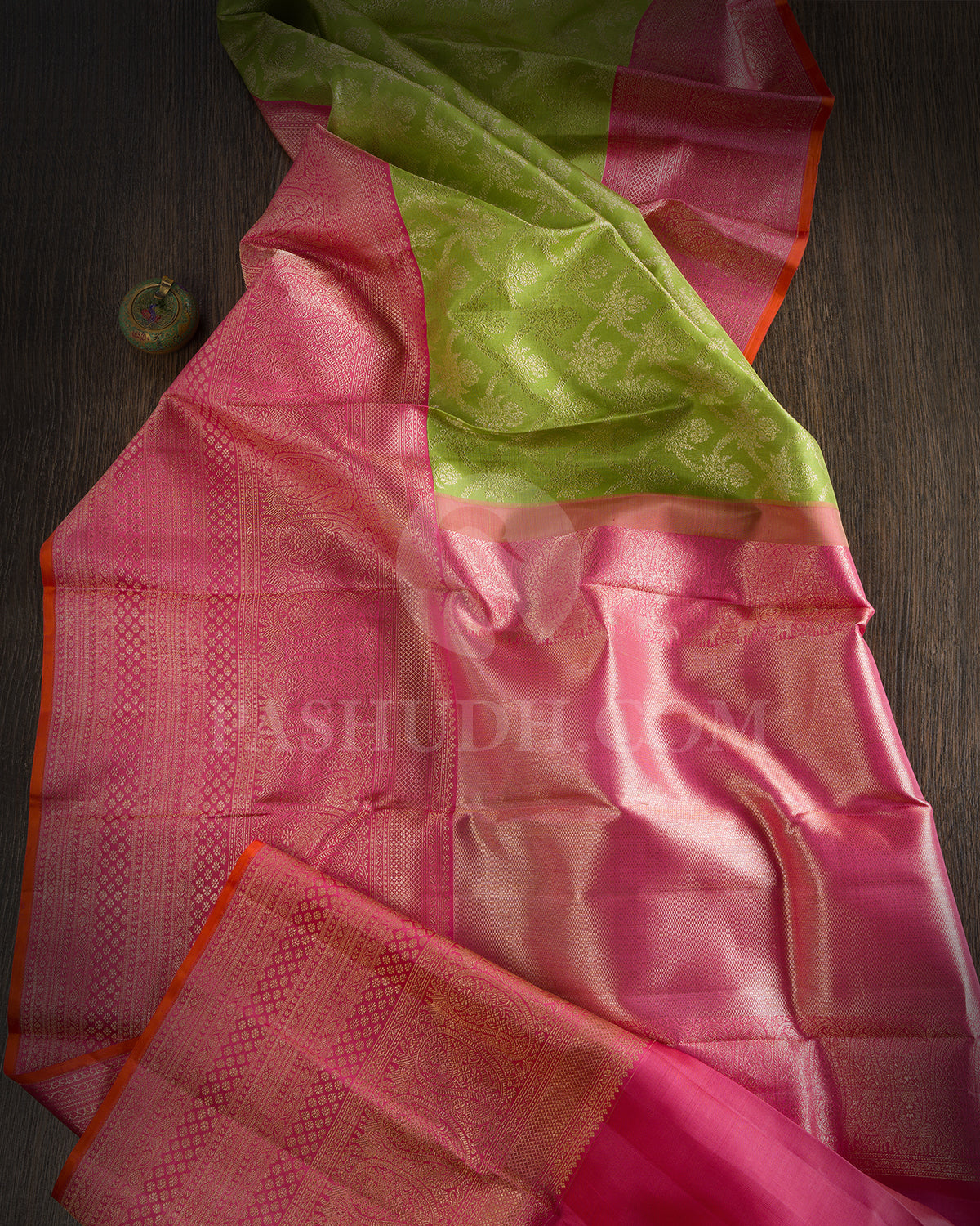 Parrot Green And Watermelon Pink Kanjivaram Silk Saree - S1372(A)