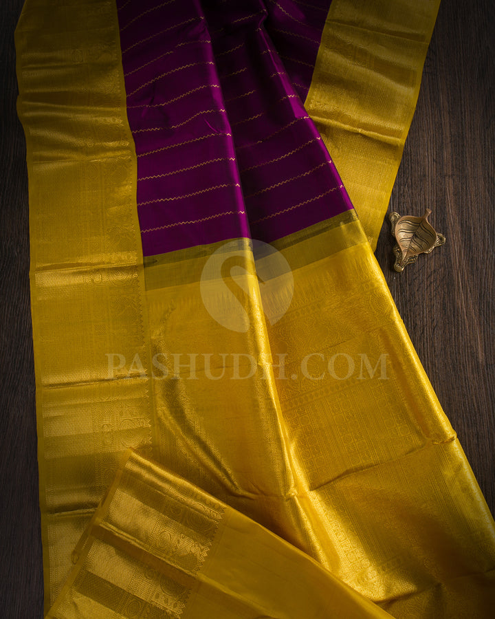 Violet and Mustard Yellow Traditional Kanjivaram Silk Saree - SVJ76