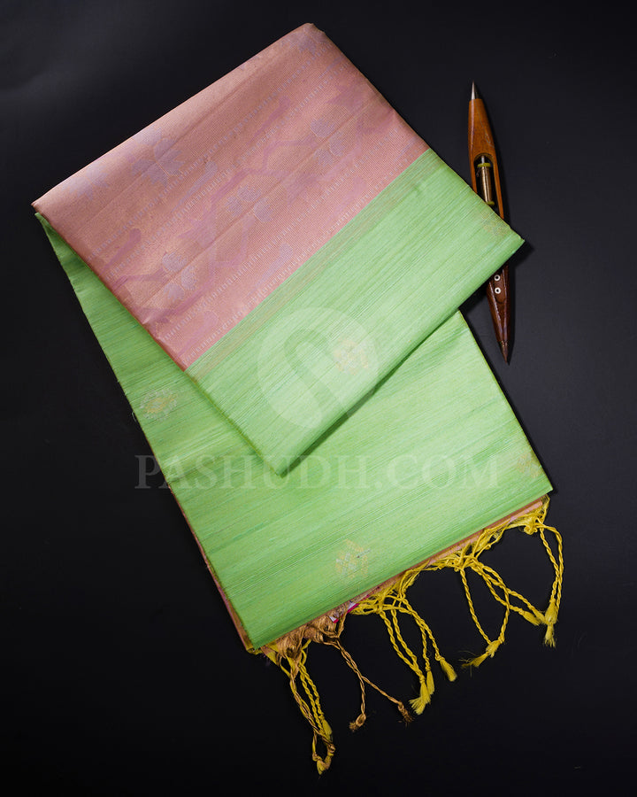 Rexona Green and Baby Pink Dupion Soft Silk Saree - AC35