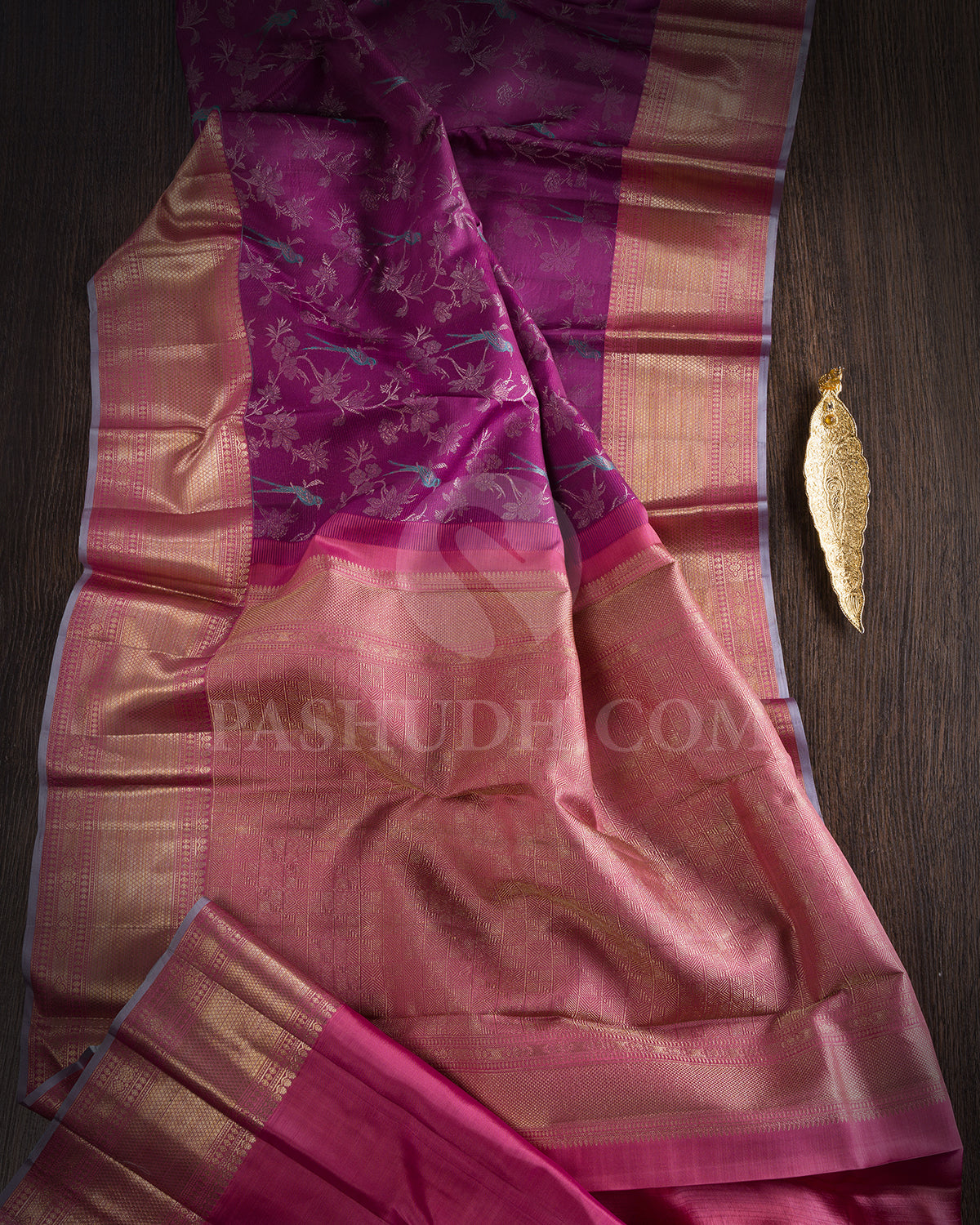 Heather Purple And Old Rose Kanjivaram Silk Saree - DJ348(A)