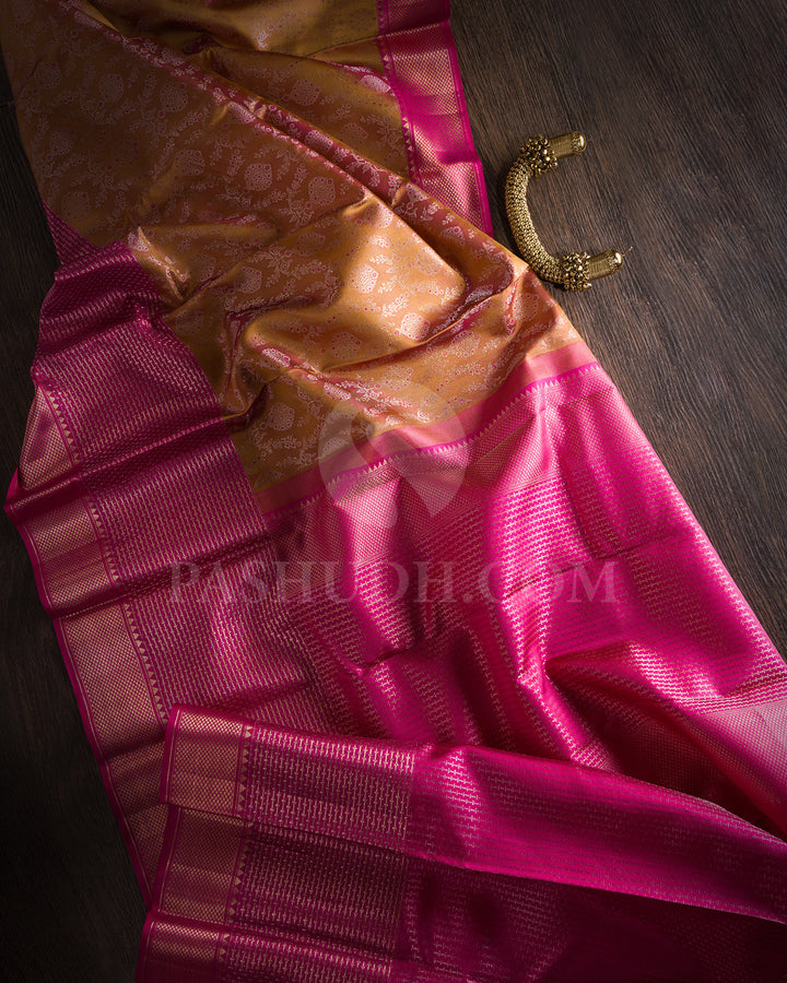 Golden Mustard and Bright Pink Kanjivaram Silk Saree - DT260(G)
