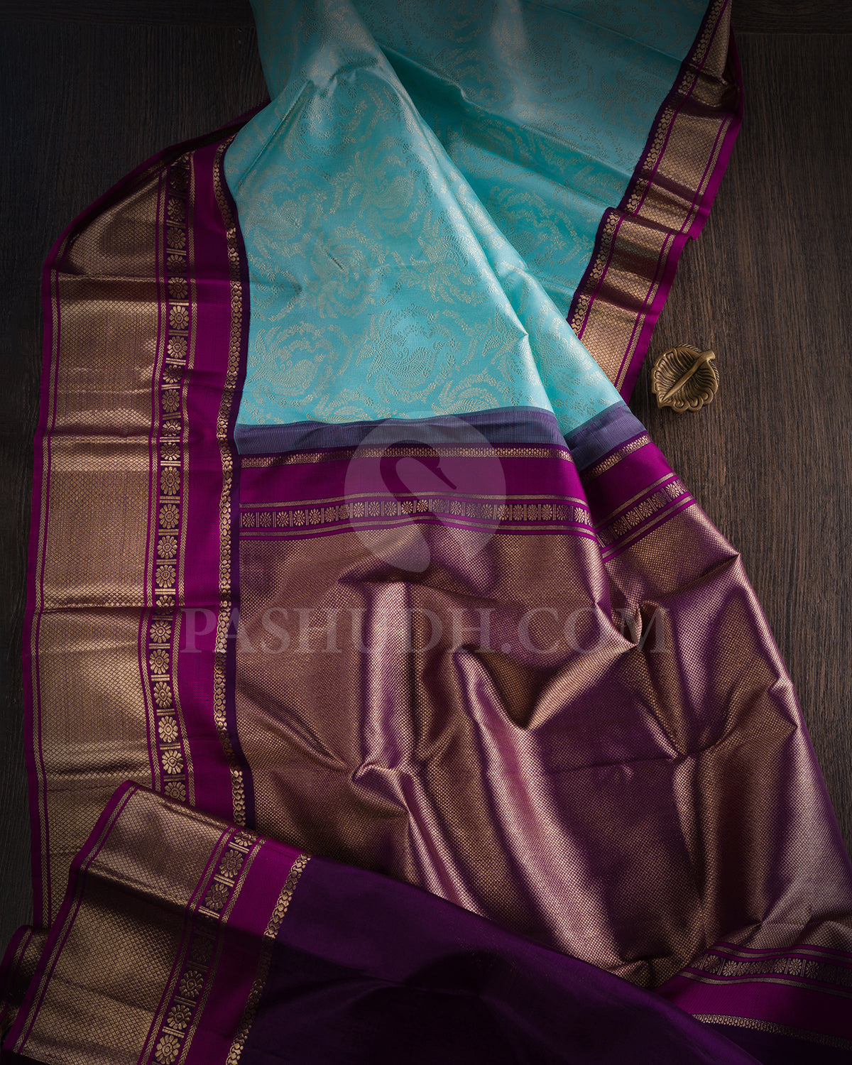 Sky Blue And Violet Kanjivaram Silk Saree - S1390(A)