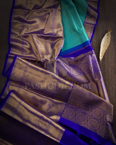 Turquoise Blue And Royal Blue Kanjivaram Silk Saree - BKB9