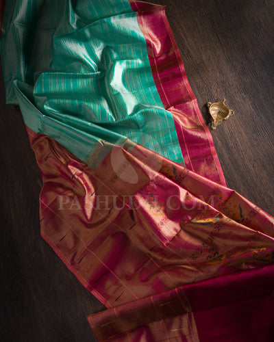 Sea Green And Peachy Pink Tissue Shimmer Kanjivaram Silk Saree - S1406(A)