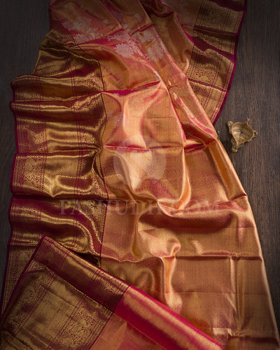 Pink And Aubergine Tissue Kanjivaram Silk Saree - BKB16