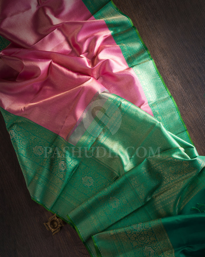 Baby Pink And Emerald Green Kanjivaram Silk Saree - S1339(B)