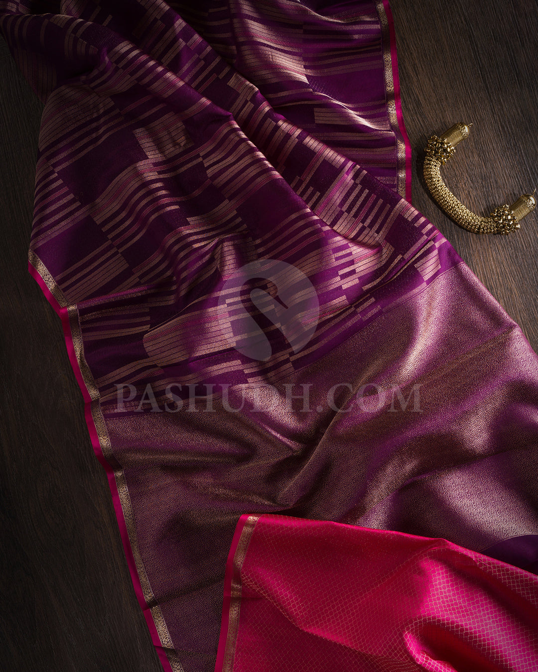 Purple And Punch Pink Borderless Kanjivaram Silk Saree - DT297(B)