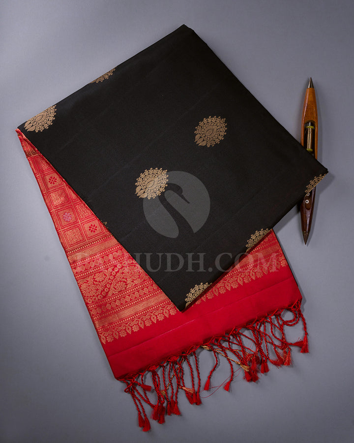 Black and Red Soft Silk Saree - AC39