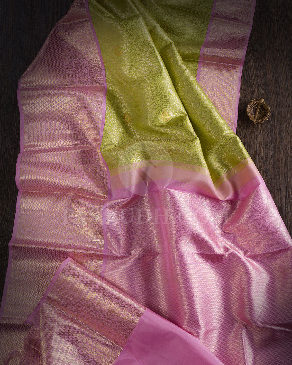 Pear Green And Baby Pink Kanjivaram Silk Saree - S1344(B)