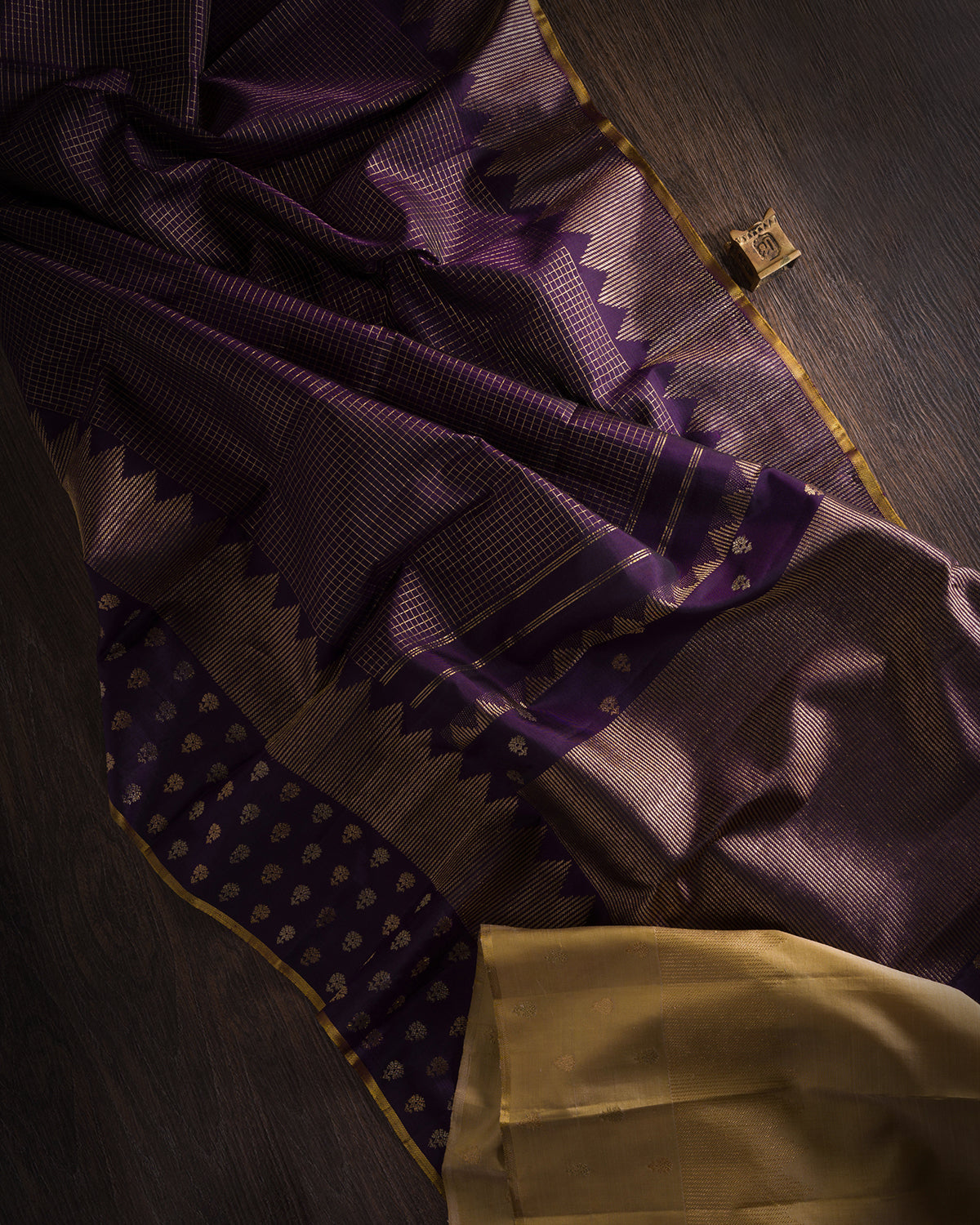 Eggplant Purple and Golden Ivory Kanjivaram Silk Saree - S1034(C)