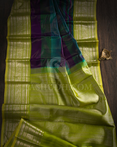 Light Blue, Purple And Pear Green Kanjivaram Silk Saree - S1360(A)