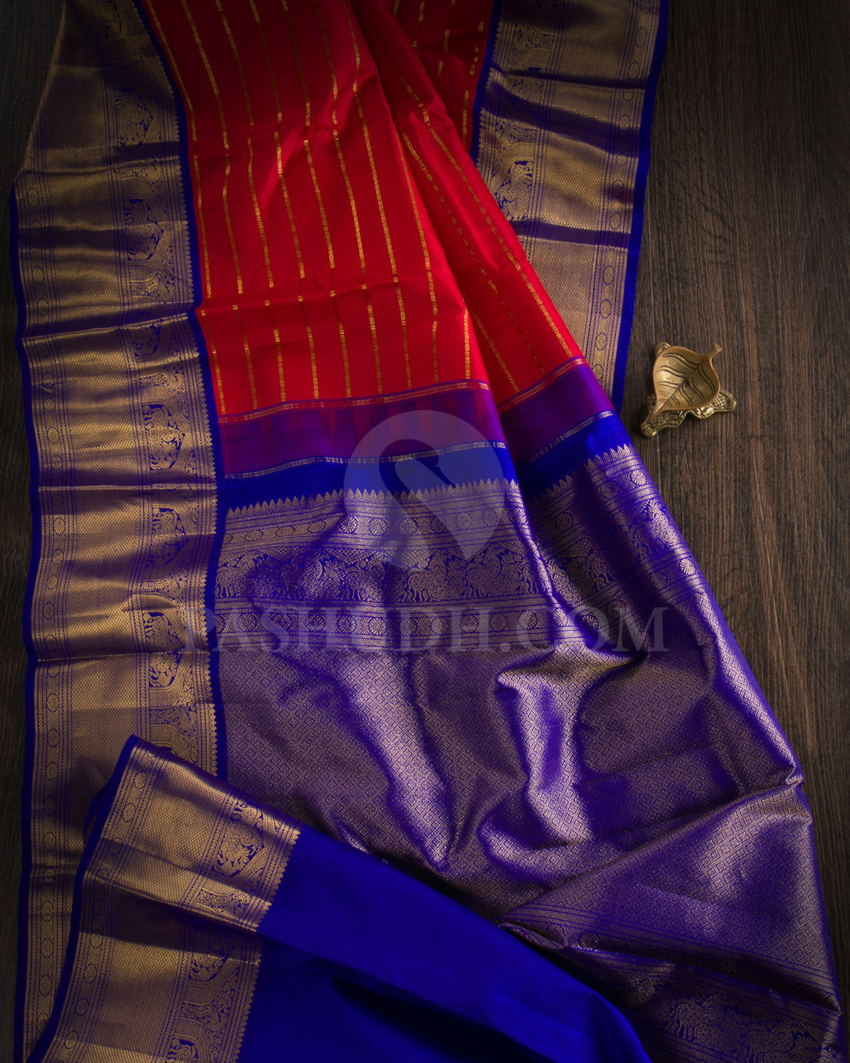 Red And Royal Blue Traditional Kanjivaram Silk Saree - SVJ77