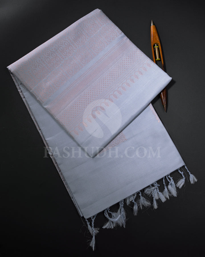 Powder Blue Soft Silk Saree with Rose Gold Zari - AC49