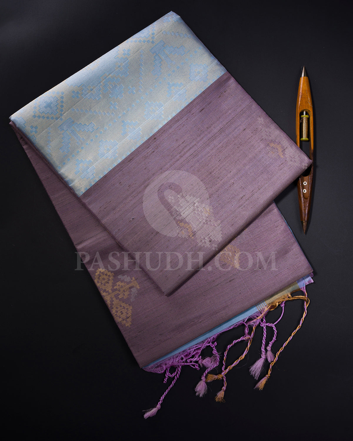 Grey, Lavender, Sky Blue Dupion Soft Silk Saree - AC72