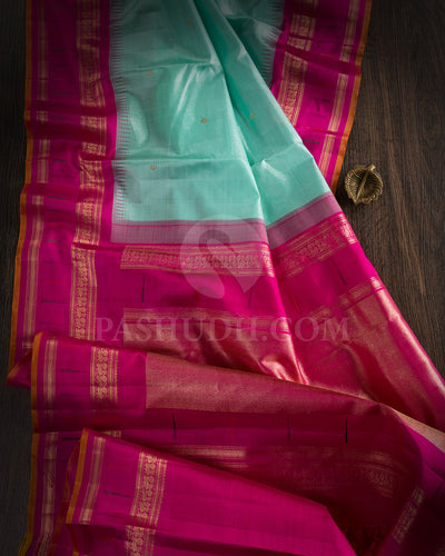 Sky Blue and Bright Pink Shimmer Kanjivaram Silk Saree with Paithani Border - S1358(A)