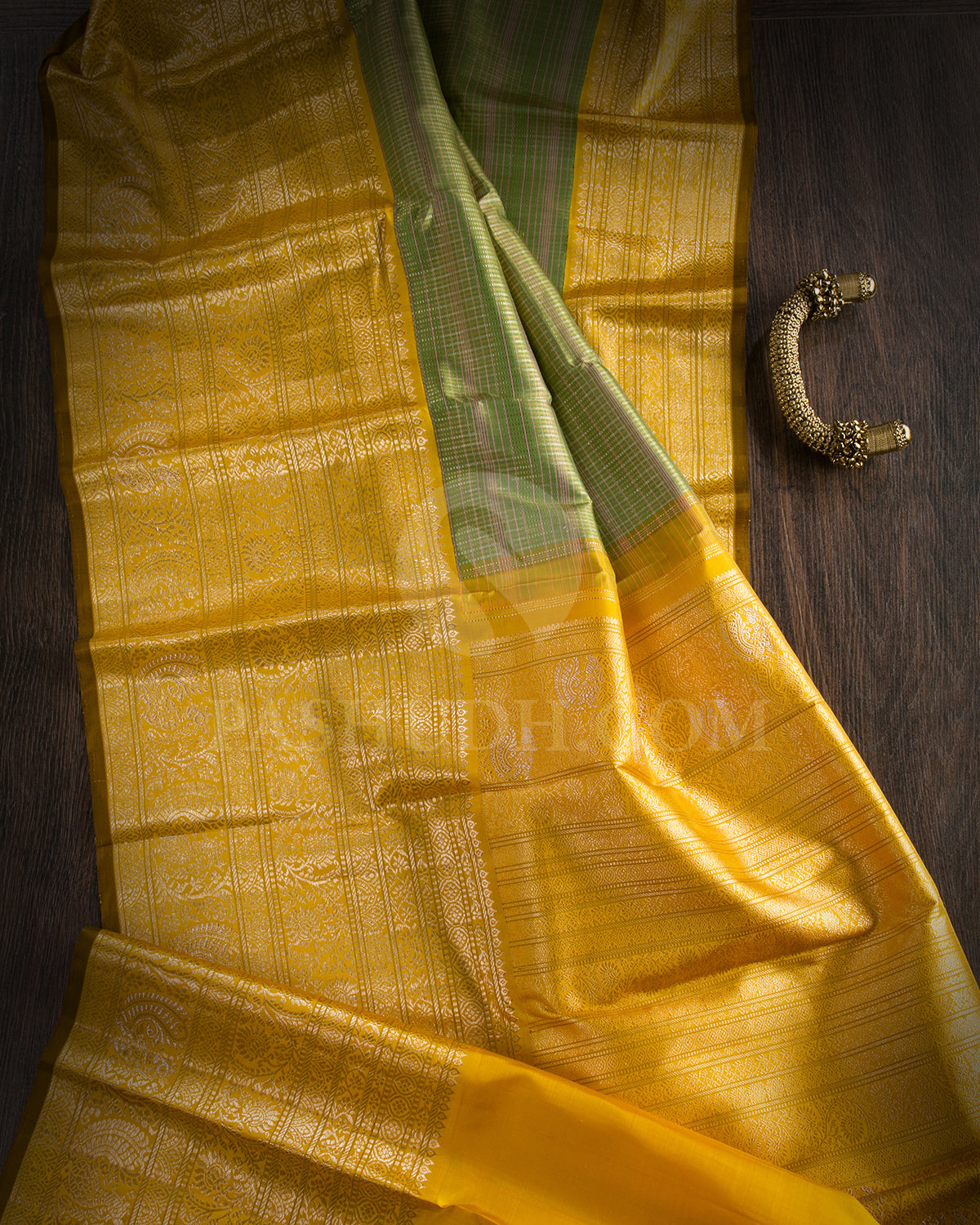 Pear Green And Mango Yellow Kanjivaram Silk Saree - S1336(B)