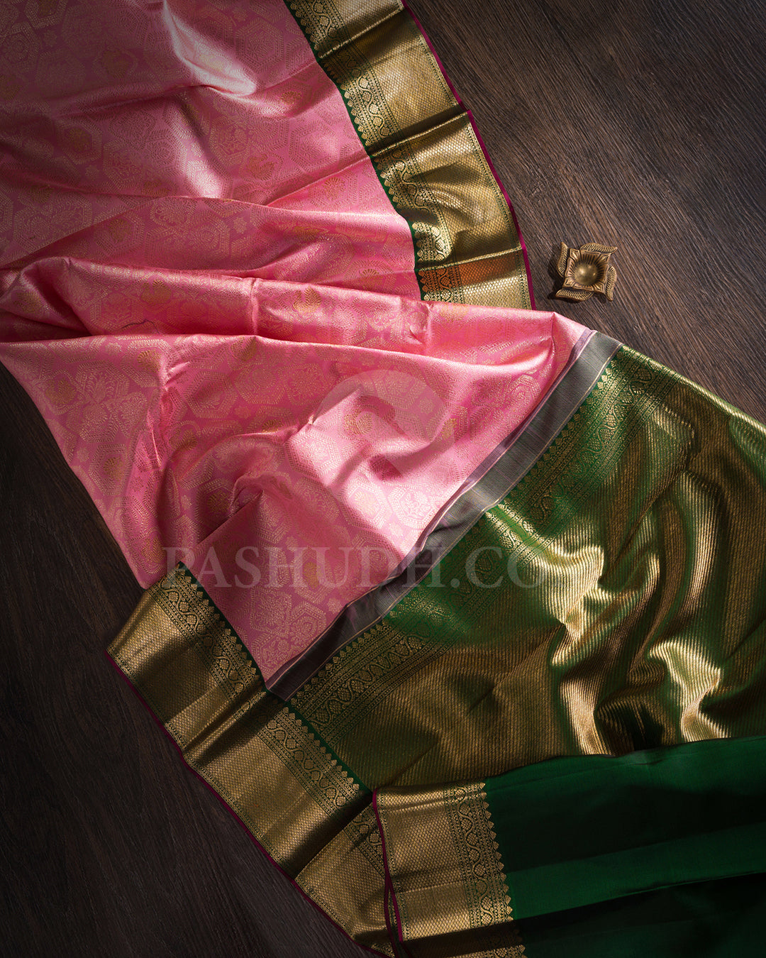 Baby Pink And Bottle Green Kanjivaram Silk Saree - S1408(A)