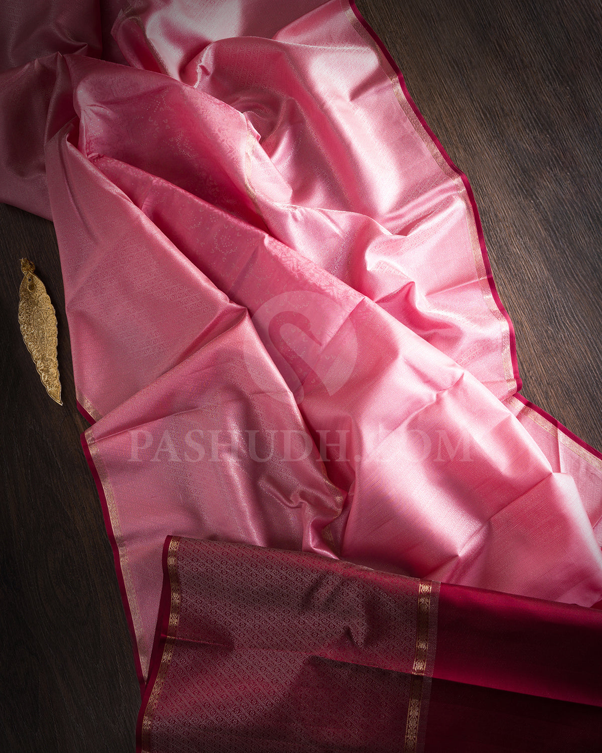 Baby Pink And Maroon Kanjivaram Silk Saree - DT257(F)