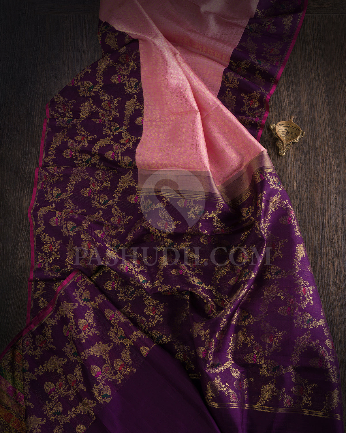 Light Pink And Violet Pure Zari Kanjivaram Silk Saree - P170(A)