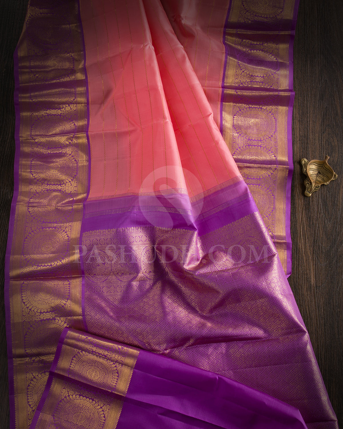 Peach And Lavender Traditional Kanjivaram Silk Saree - SVJ86